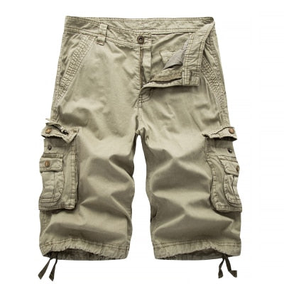 Solid Colour Army Cargo Tactical Multi Pockets Men Shorts