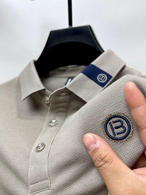 Solid 100% Cotton Letter Embroidery Polo Shirt