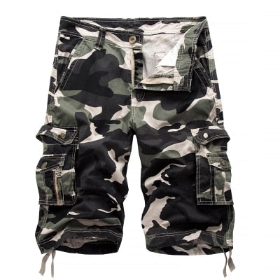 Short militaire à motif camouflage cargo multi-poches pour hommes