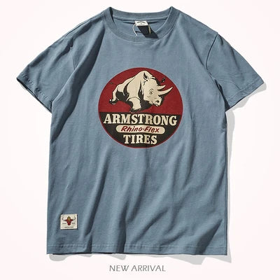 O-neck Rhino Printed T-Shirt