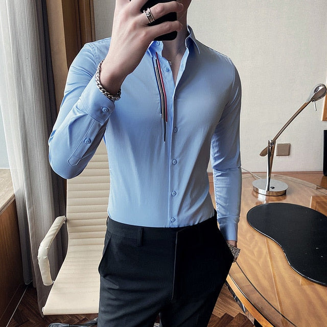 Colorful Stripe Embroidery Long-Sleeved Shirts