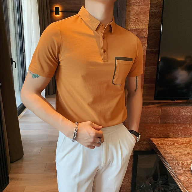Overlapping Pocket Color Style Polo Shirt