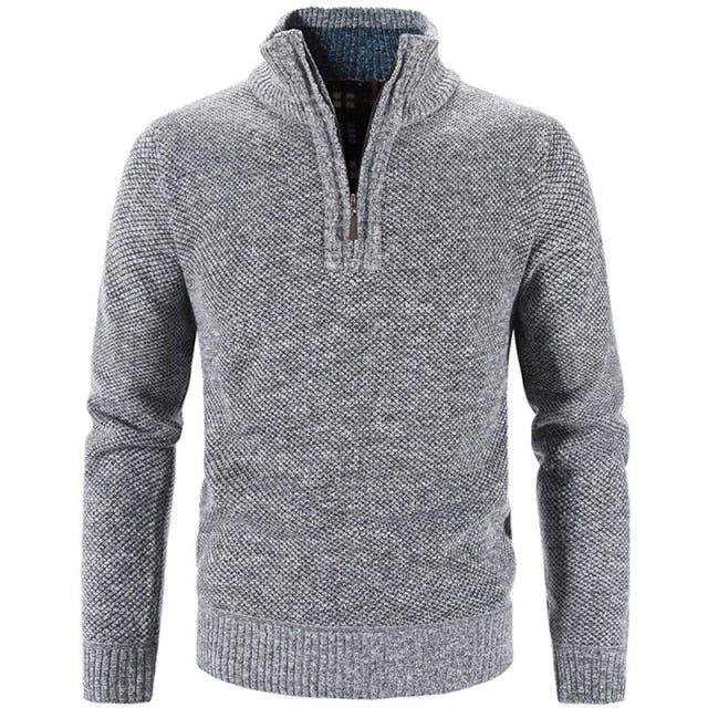Half Zipper Stand Collar Cotton Sweater
