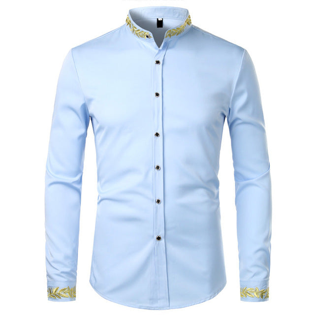 Collar Gold Embroidery White Shirt