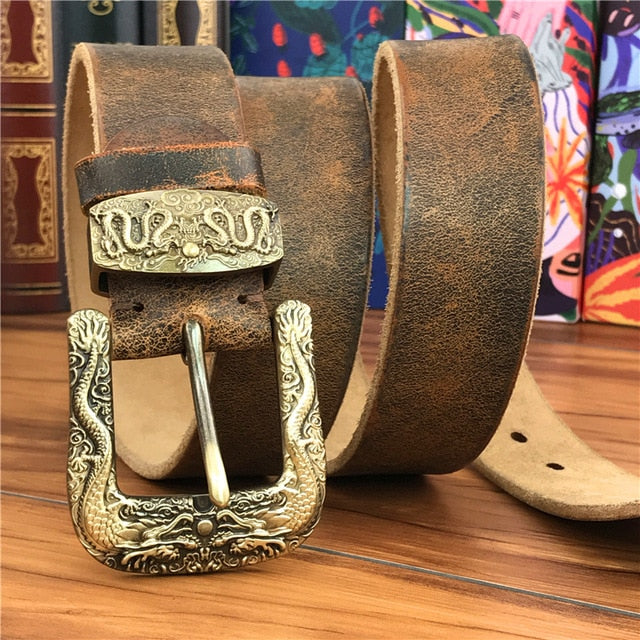 Chinese Dragon Buckle Decorated Cowboy Brass Belt