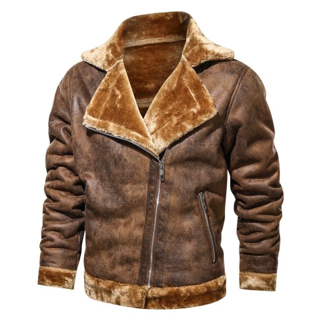 Winter Suede Leather Vintage Fur Jacket