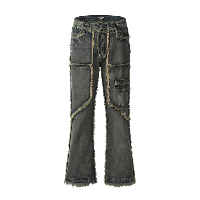 Washed Distressed Fringed Loose Jeans