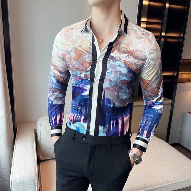 Abstract Mountain Printed Long Sleeves Shirt