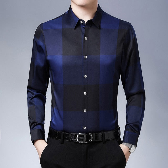 Simple Checkered Pattern Long Sleeve Shirt