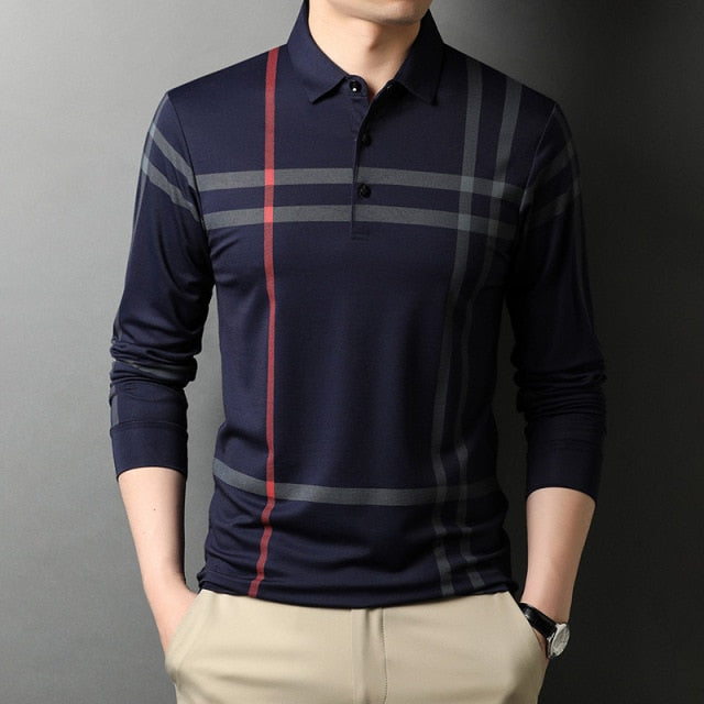 Cross Striped Pattern Polo Shirt