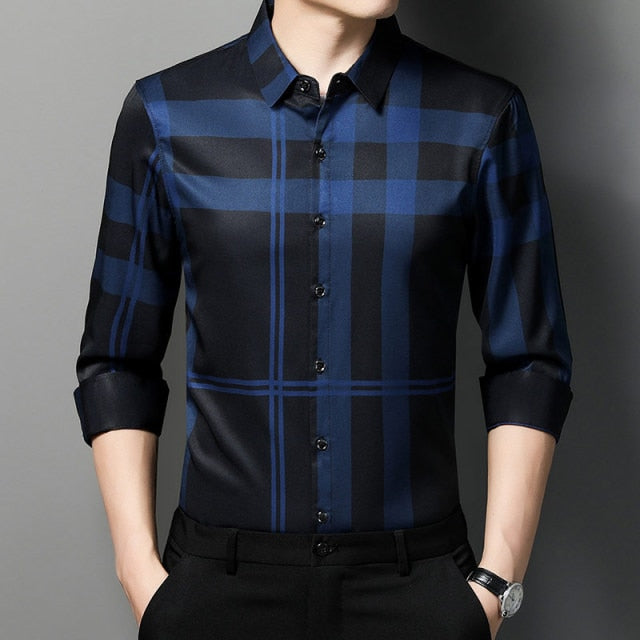 Black Based Monocolor Striped Pattern Long Sleeve Shirt