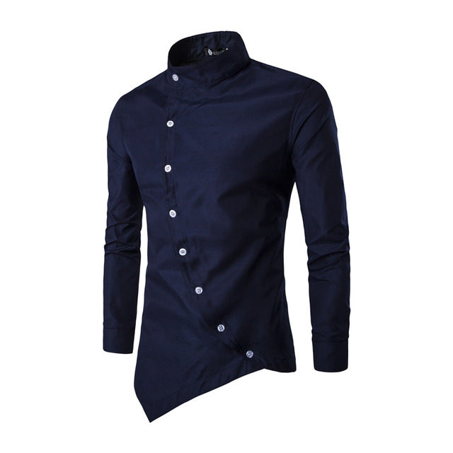 Solid Oblique Button Closure Shirt