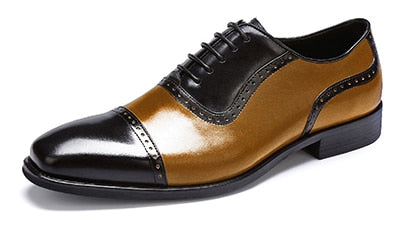 Cap Toe Lace Up Dual Tones Men Leather Oxfords Shoes - FanFreakz