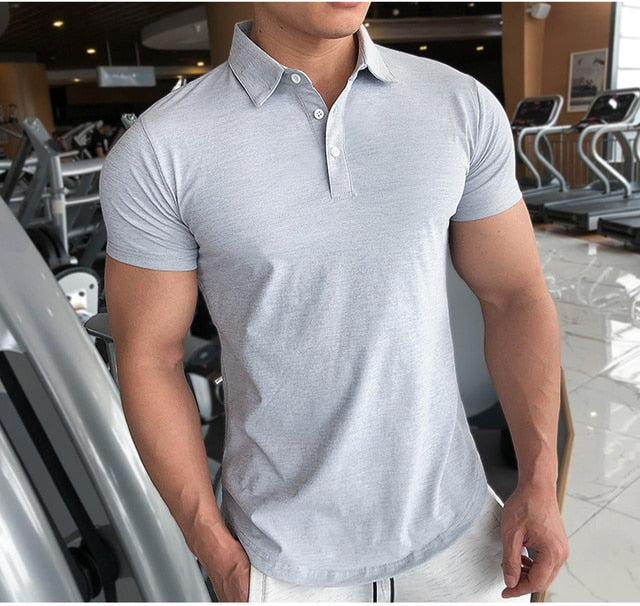 Sporty Spandex Solid Color Polo Shirt