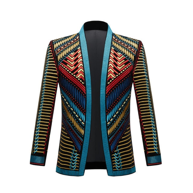 Green Gold African Style Embroidery Blazer