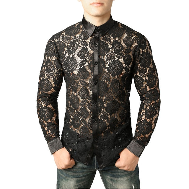 Floral See-Through Long-Sleeved Shirt