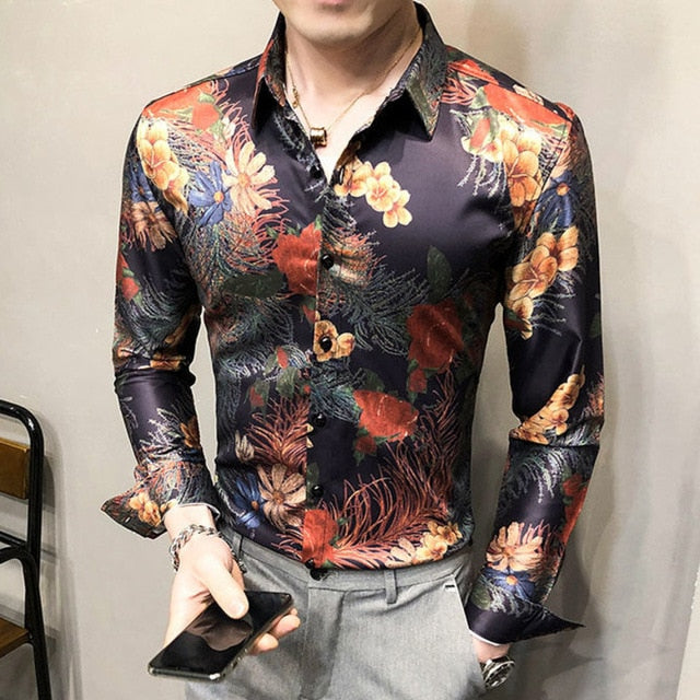 Vintage Garden Plants Pattern Long Sleeve Shirt