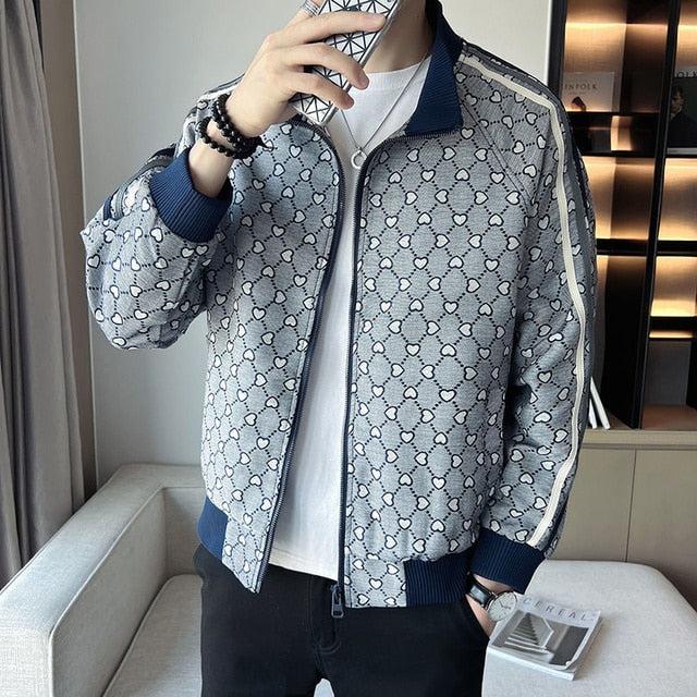Geometric Print Zipper Men's Jacket