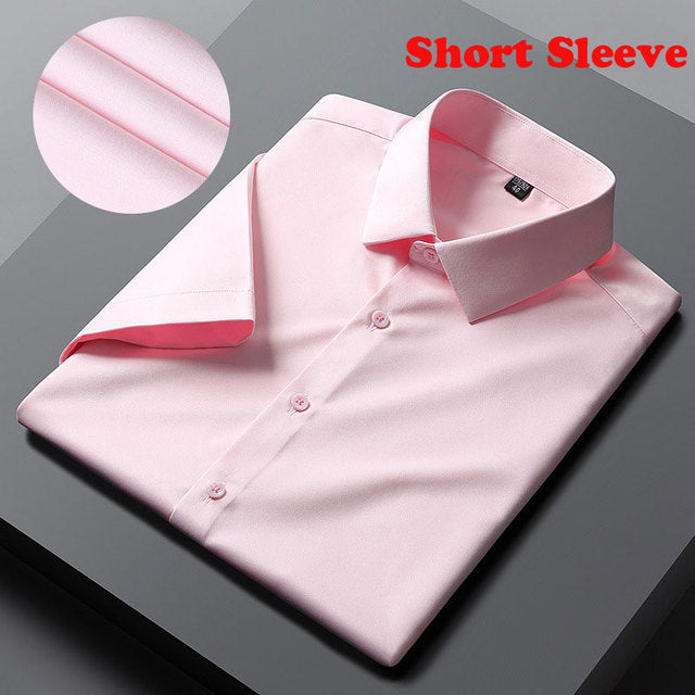 Solid Polyester Turn-Down Collar Men's Shirt