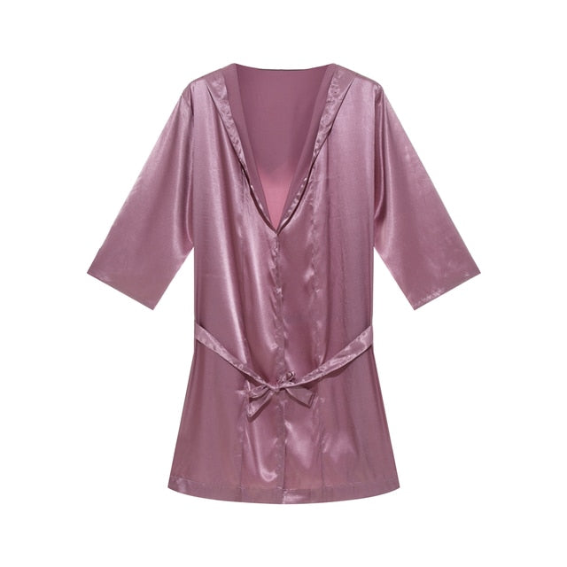 Hooded Satin Solid Pajamas Robe