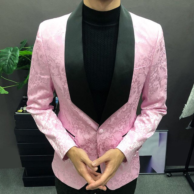 Blazer en polyester jacquard à contraste de couleur de luxe