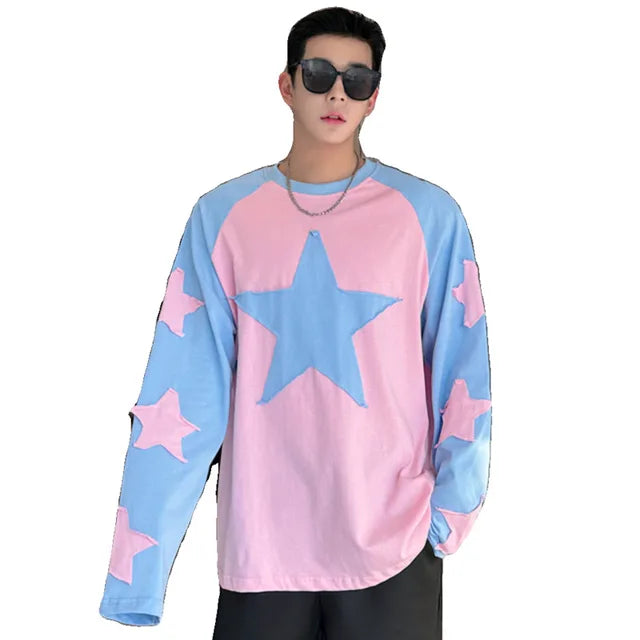 Pink Blue Patchwork Star T-Shirt