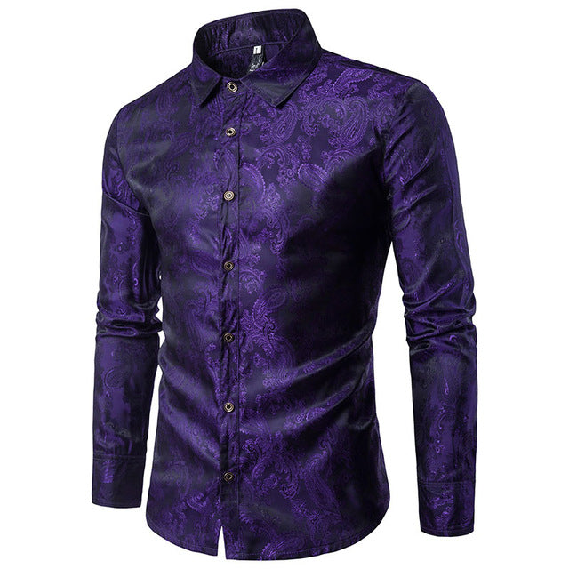 Silky Paisley Men Slim Fit Dress Tuxedo Shirt - FanFreakz