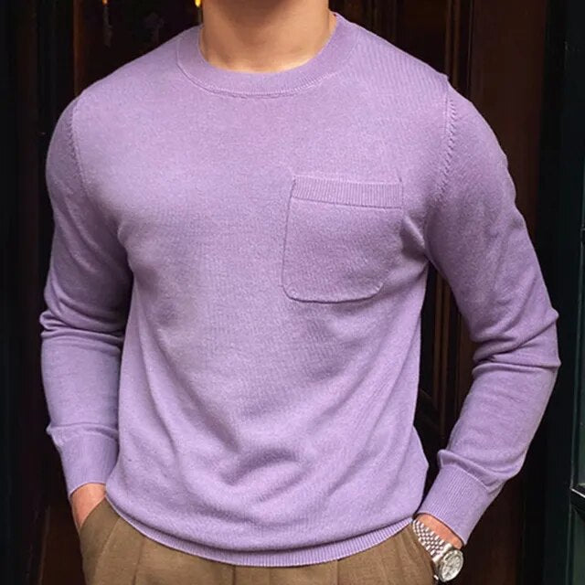 Solid O-Neck with Pocket Sweater