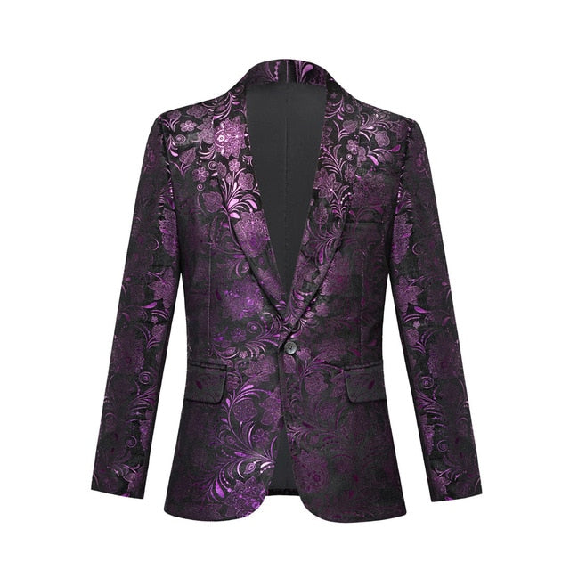 Multicolor Floral Pattern Velvet Casual Blazer