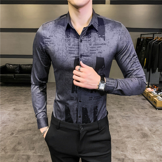 Lettre Imprimer Slim Fit Manches Longues Décontracté Bureau Porter Style Hommes Chemises