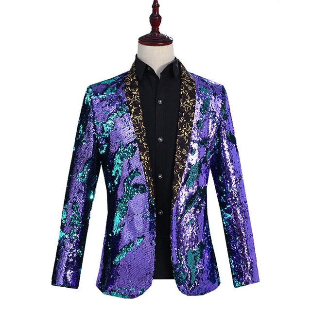 Paillettes brillantes avec col châle Tuxedo Men Stage Blazer