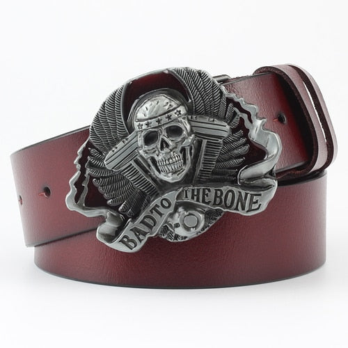 Rock Metal Skull Head Buckle Leather Belt