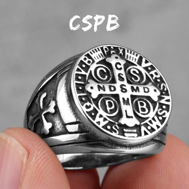 Saint Benedict Gold Black Cross Rings