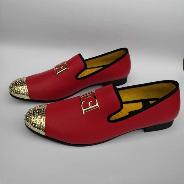 Double E Metal Rivets Cap Toe Style Loafers