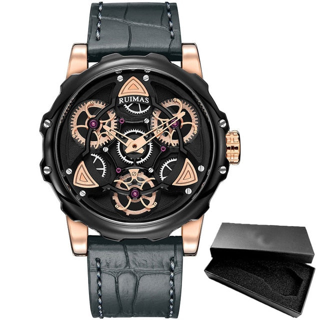 Creative Rotate Design in Leather Band Casual Men Watches