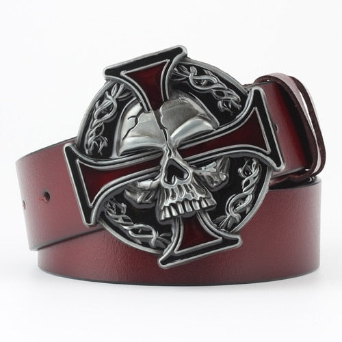 Rock Metal Skull Head Buckle Leather Belt