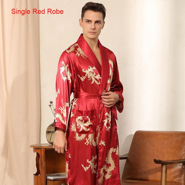 Dragon Pattern Satin Pajamas Robe