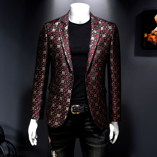 Blazer multicolor con patrón de cuadrícula de celosía