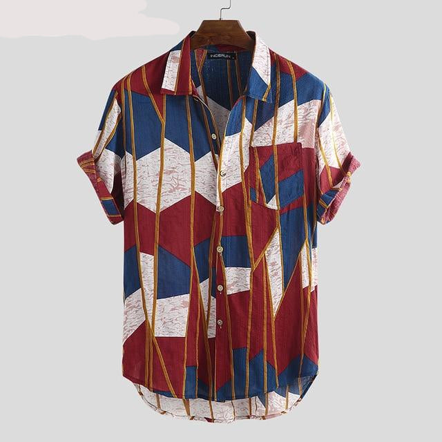 Summer Short Sleeve Button Lapel Neck Casual Style Men Shirt