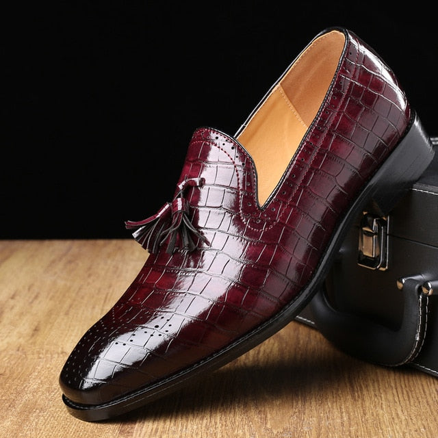 Genuine Leather Crocodile Look Tasseled Men Loafers