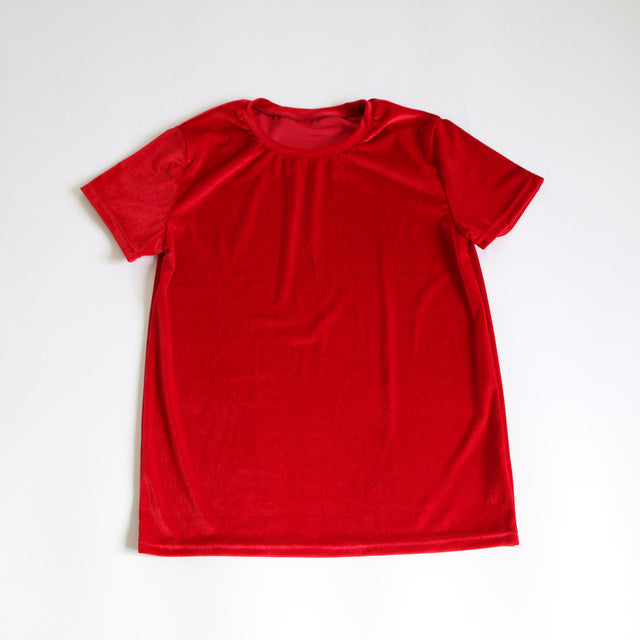 Solid Velvet Round Neck T-Shirt