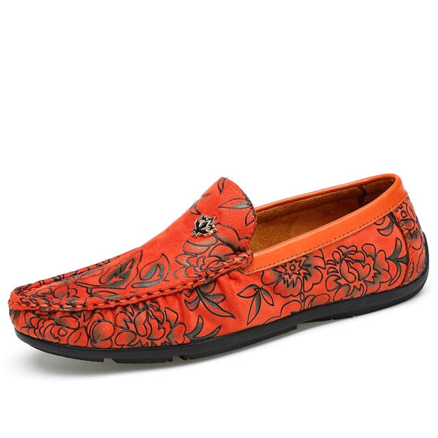 Slip casual en zapatos de mocasines de cuero artificial floral para hombres