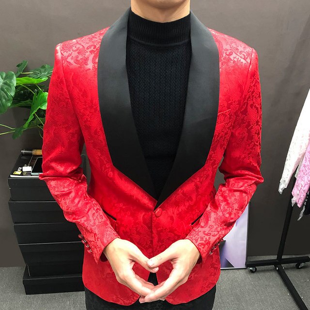 Blazer en polyester jacquard à contraste de couleur de luxe