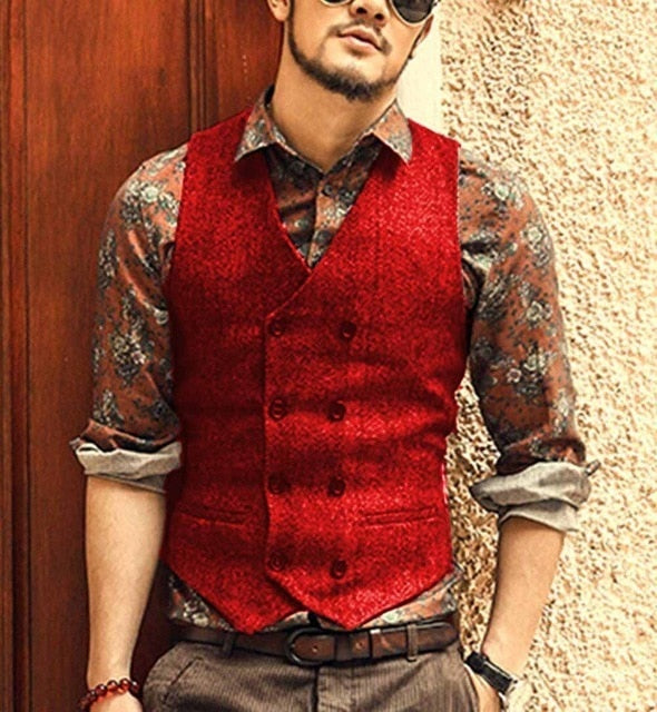 Chaleco clásico con cuello en V y doble botonadura