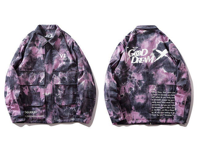 Chaqueta de hombre de gran tamaño con letras estampadas Tie Dye