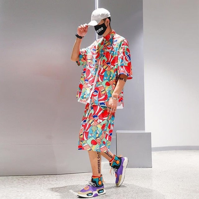 Soda Cans Pattern Two Piece Shirt Set