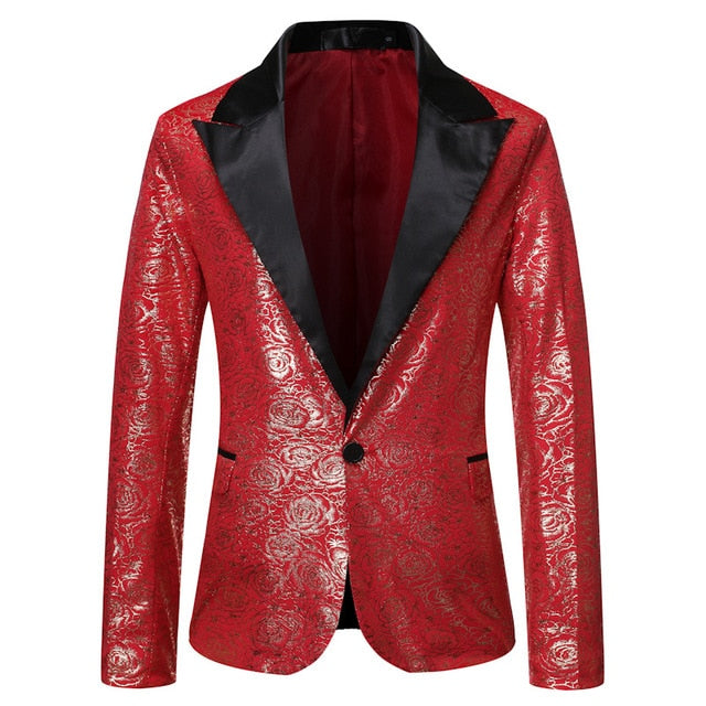 Rose Gold Print Patchwork Collar Dress Style Men Blazer