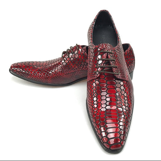 Pointed Toe Red with Crocodile Textured Style Men Shoes