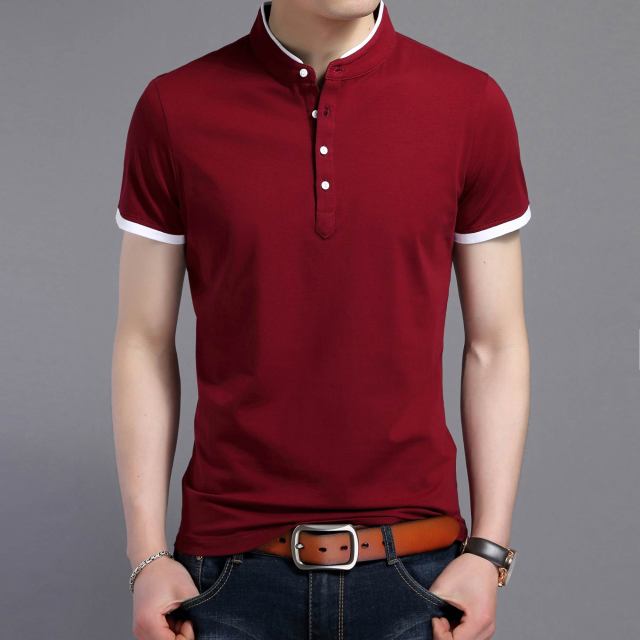 Layered Style Mandarin Stand Collared Polo Shirt