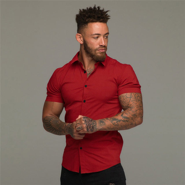 Solid Short Sleeve Polyester Men Shirt